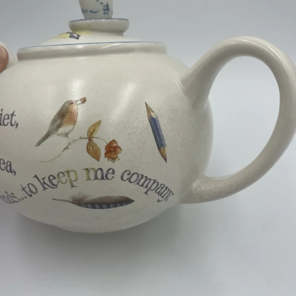 90s Cottagecore Teapot with Birds Vtg Marjolein Bastin Nature Friendship Poem